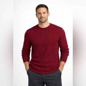 Y2K Old Navy Men’s XL Deep Red Thermal Waffle Knit Long Sleeve Crewneck‎ Shirt